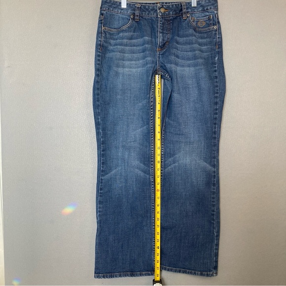 HARLEY DAVIDSON WOMEN'S BLUE JEANS, SZ-10P, BLUE JEAN MATERIAL, HD EMBLEMS - Picture 7 of 8